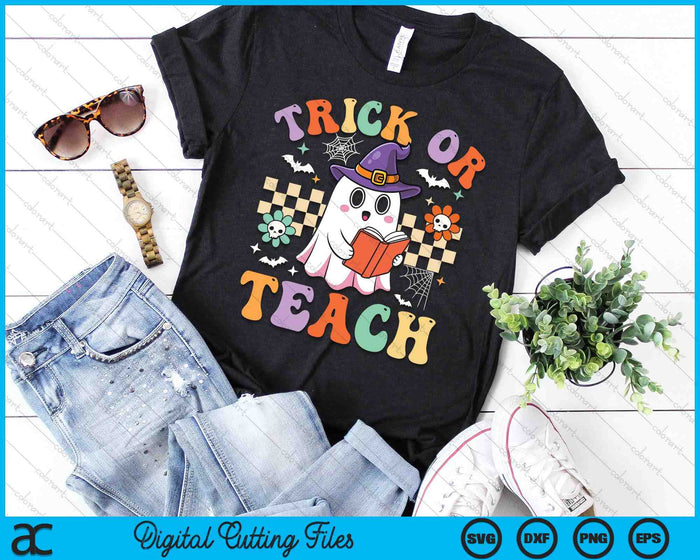 Trick Or Teach Groovy Teacher Halloween Retro Floral Ghost SVG PNG Digital Cutting Files Trick Or Teach Groovy Teacher Halloween Retro Floral Ghost SVG PNG Digital Cutting Files