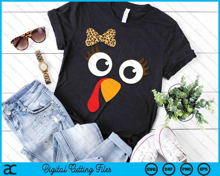 Turkey Face Girl Leopard Bow Thanksgiving Costume Turkey SVG PNG Digital Printable Files Turkey Face Girl Leopard Bow Thanksgiving Costume Turkey SVG PNG Digital Printable Files