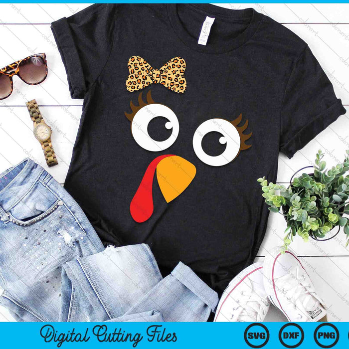 Turkey Face Girl Leopard Bow Thanksgiving Costume Turkey SVG PNG Digital Printable Files Turkey Face Girl Leopard Bow Thanksgiving Costume Turkey SVG PNG Digital Printable Files