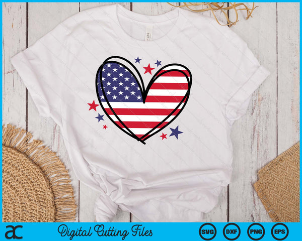 USA American Flag Heart 4th Of July SVG PNG Digital Cutting Files