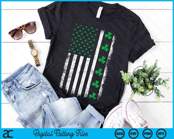 Us American Flag With Shamrocks For St Patricks Day SVG PNG Digital Printable Files