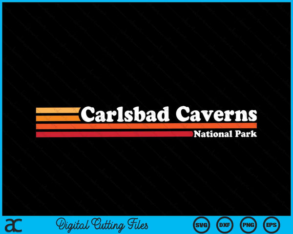 Vintage 1980s estilo gráfico Parque Nacional de las Cavernas de Carlsbad SVG PNG cortando archivos imprimibles