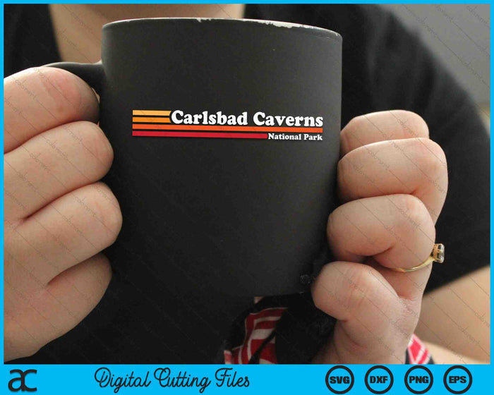 Vintage 1980s estilo gráfico Parque Nacional de las Cavernas de Carlsbad SVG PNG cortando archivos imprimibles Vintage 1980s estilo gráfico Parque Nacional de las Cavernas de Carlsbad SVG PNG cortando archivos imprimibles
