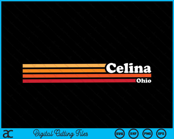Vintage 1980s estilo gráfico Celina Ohio SVG PNG cortando archivos imprimibles
