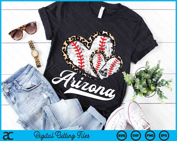 Vintage Arizona Baseball Leopard Heart Baseball Fans SVG PNG Digital Cutting Files