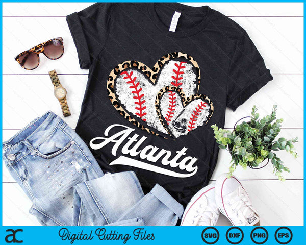 Vintage Atlanta Baseball Leopard Heart Baseball Fans SVG PNG Digital Cutting Files