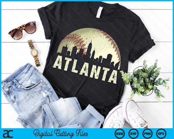 Vintage Atlanta Cityscape Baseball Lover SVG PNG Cutting Printable Files