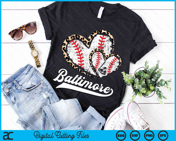 Vintage Baltimore Baseball Leopard Heart Baseball Fans SVG PNG Digital Cutting Files