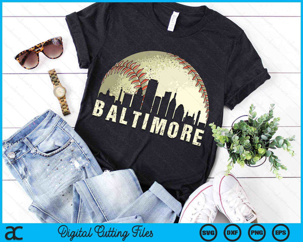 Vintage Baltimore Cityscape Baseball Lover SVG PNG Cutting Printable Files