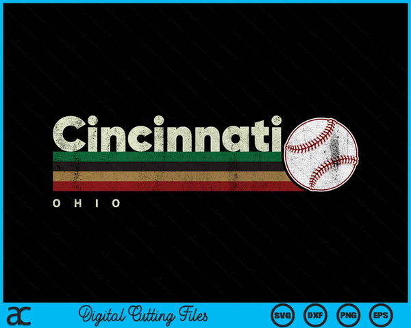 Vintage Baseball Cincinnati City Baseball Retro Stripes SVG PNG Digital Cutting Files