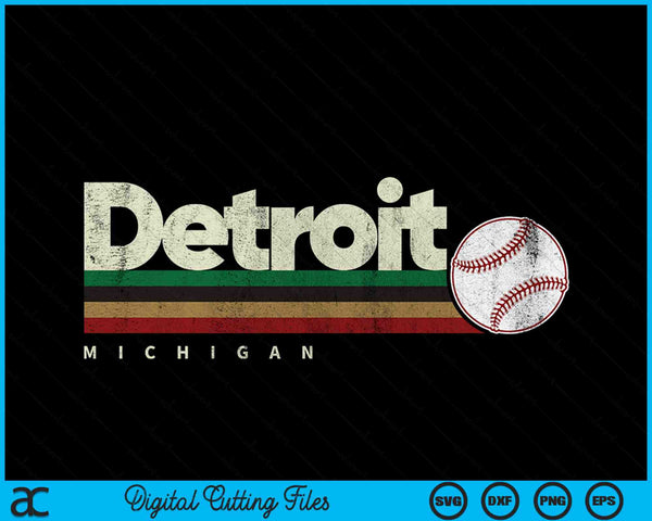 Vintage Baseball Detroit City Baseball Retro Stripes SVG PNG Digital Cutting Files