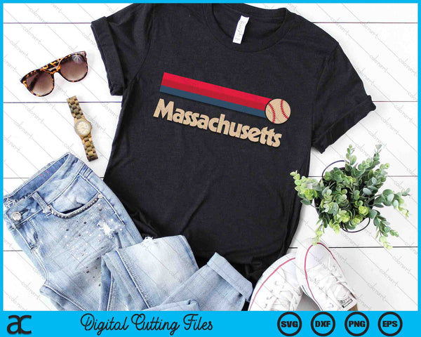 Vintage Baseball Massachusetts B-Ball Retro Stripes SVG PNG Digital Cutting Files