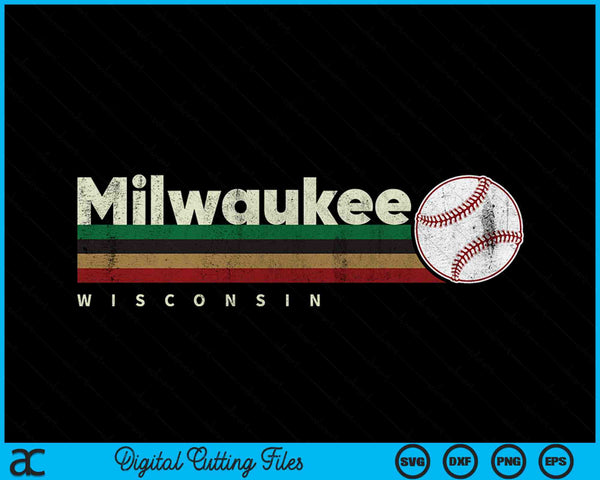 Vintage Baseball Milwaukee City Baseball Retro Stripes SVG PNG Digital Cutting Files