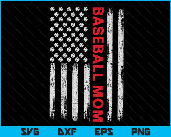 Vintage Baseball Mom USA Flag SVG PNG Digital Printable Files