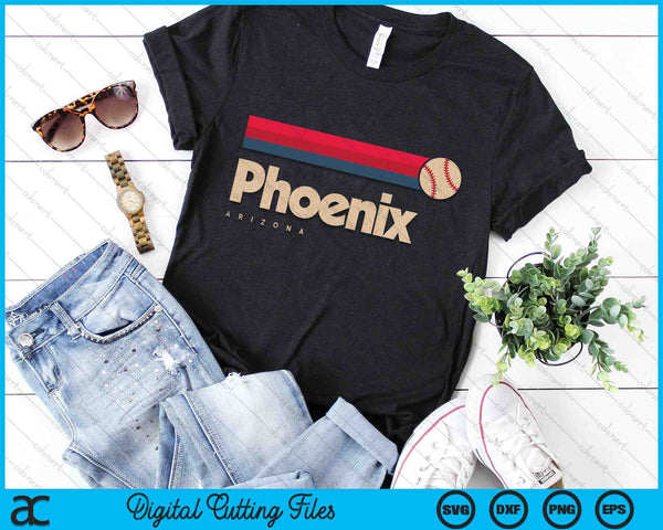 Vintage Baseball Phoenix City B-Ball Retro Stripes SVG PNG Digital Cutting Files