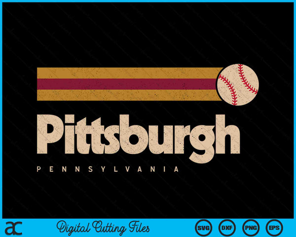 Vintage Baseball Pittsburgh City B-Ball Retro Stripes SVG PNG Digital Cutting Files