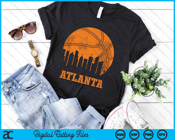 Vintage Basketball Atlanta City Skyline Outfit SVG PNG Digital Cutting Files