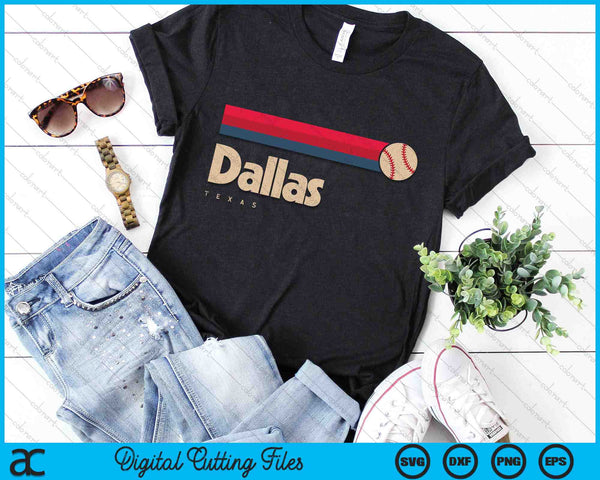 Vintage Baseball Dallas City B-Ball Retro Stripes SVG PNG Digital Cutting Files