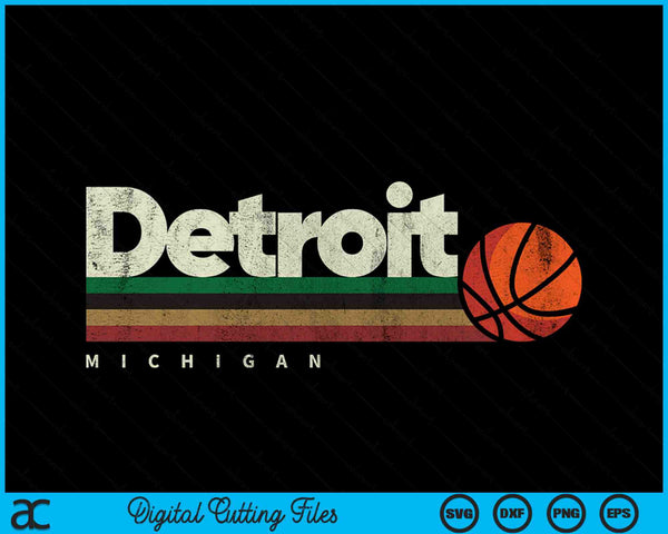 Vintage Basketball Detroit City Basketball Retro Stripes SVG PNG Digital Cutting Files