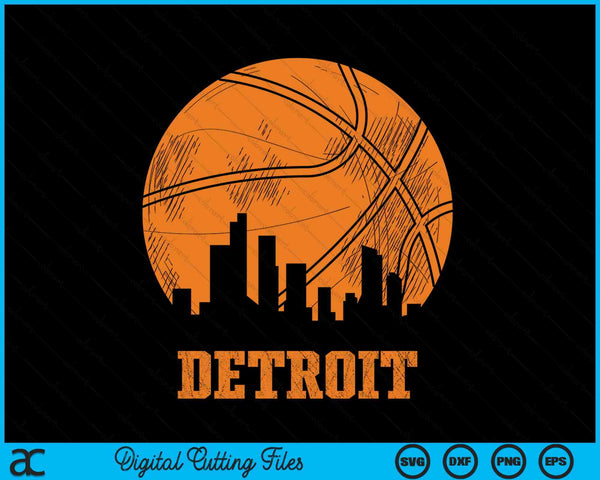 Vintage Basketball Detroit City Skyline Outfit SVG PNG Digital Cutting Files