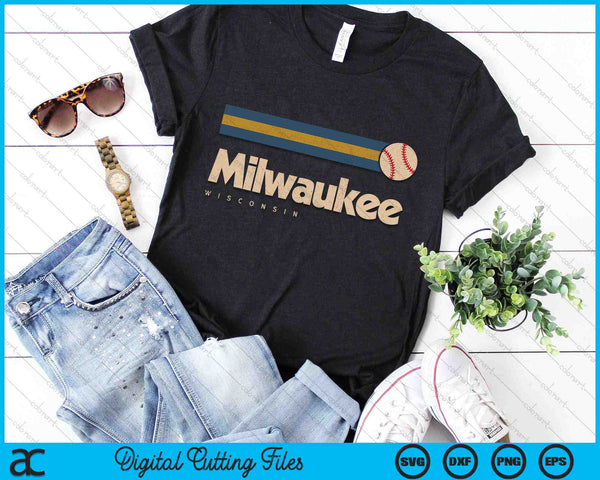 Vintage Baseball Milwaukee City B-Ball Retro Stripes SVG PNG Digital Cutting Files