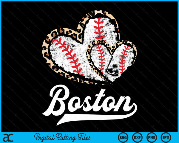 Vintage Boston Baseball Leopard Heart Baseball Fans SVG PNG Digital Cutting Files