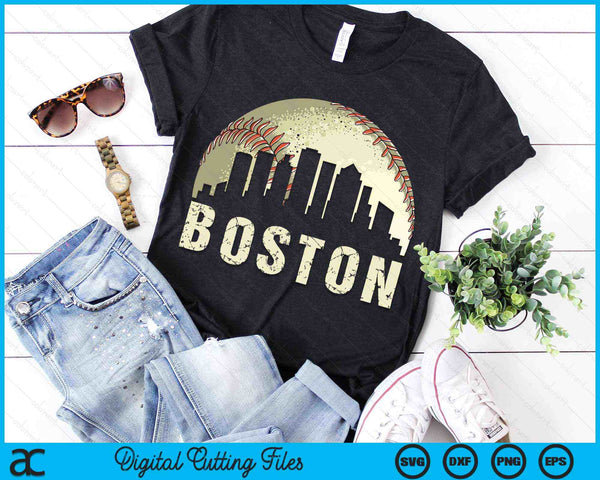 Vintage Boston Cityscape Baseball Lover SVG PNG Cutting Printable Files