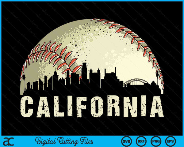 Vintage California Cityscape Baseball Lover SVG PNG Digital Cutting Files