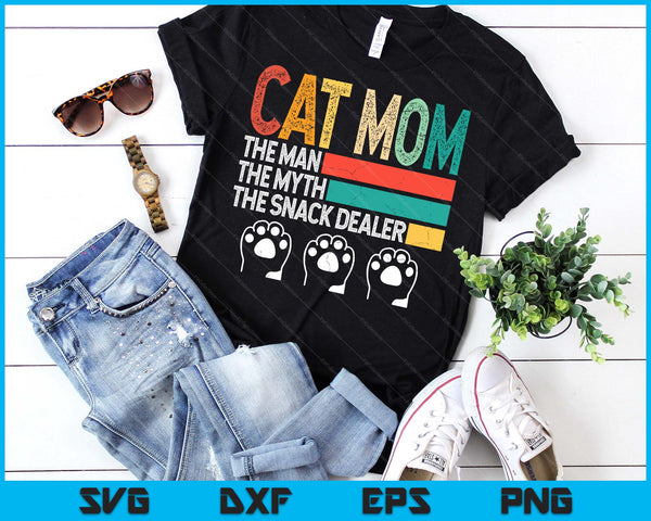 Vintage Cat Mom The Man The Myth Snack Dealer Mother’s Day SVG PNG Digital Printable Files