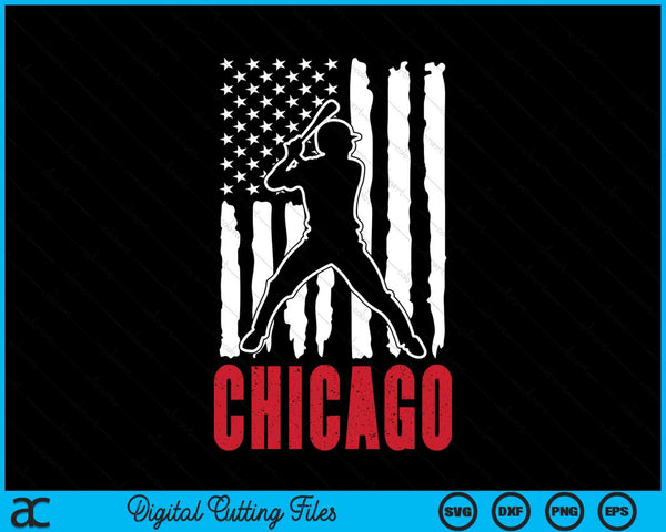 Vintage Chicago American Flag Distressed Baseball SVG PNG Digital Cutting Files