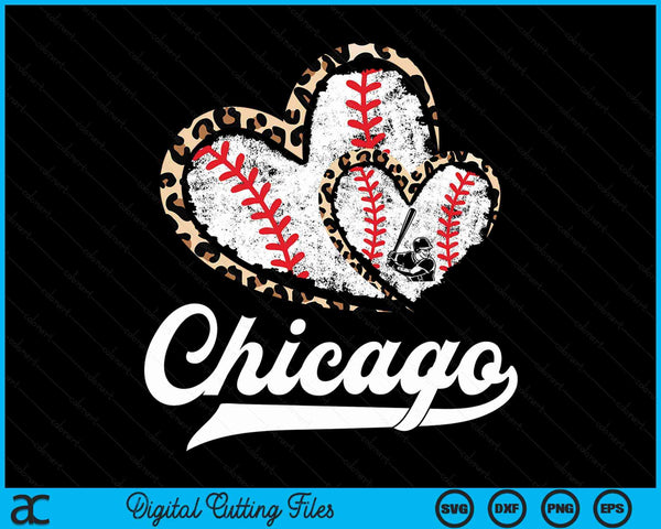 Vintage Chicago Baseball Leopard Heart Baseball Fans SVG PNG Digital Cutting Files