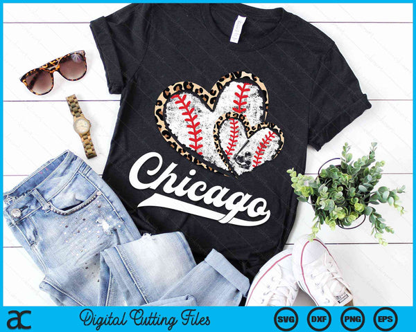 Vintage Chicago Baseball Leopard Heart Baseball Fans SVG PNG Digital Cutting Files