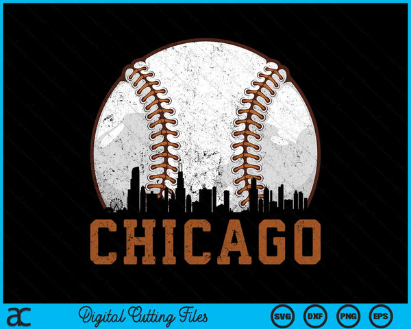 Vintage Chicago Cityscape Baseball SVG PNG Cutting Printable Files