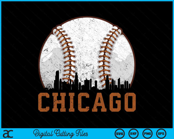 Vintage Chicago Cityscape Baseball SVG PNG Cutting Printable Files Vintage Chicago Cityscape Baseball SVG PNG Cutting Printable Files