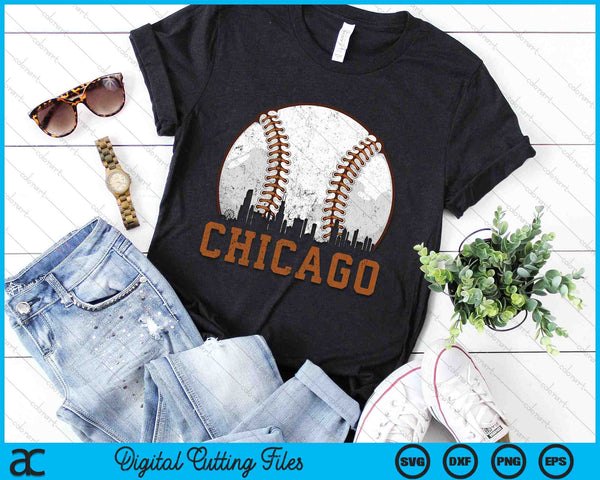 Vintage Chicago Cityscape Baseball SVG PNG Cutting Printable Files