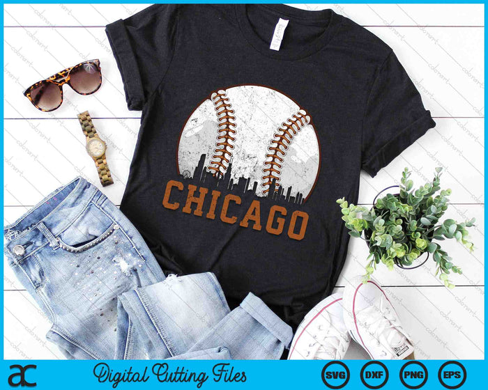 Vintage Chicago Cityscape Baseball SVG PNG Cutting Printable Files Vintage Chicago Cityscape Baseball SVG PNG Cutting Printable Files