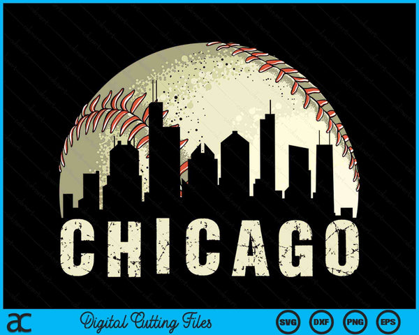 Vintage Chicago Cityscape Baseball Lover SVG PNG Cutting Printable Files