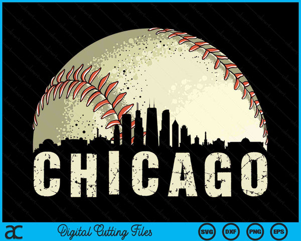Vintage Chicago Cityscape Baseball Lover SVG PNG Digital Cutting Files
