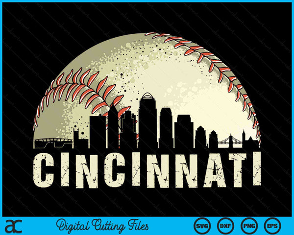 Vintage Cincinnati Cityscape Baseball Lover SVG PNG Digital Cutting Files