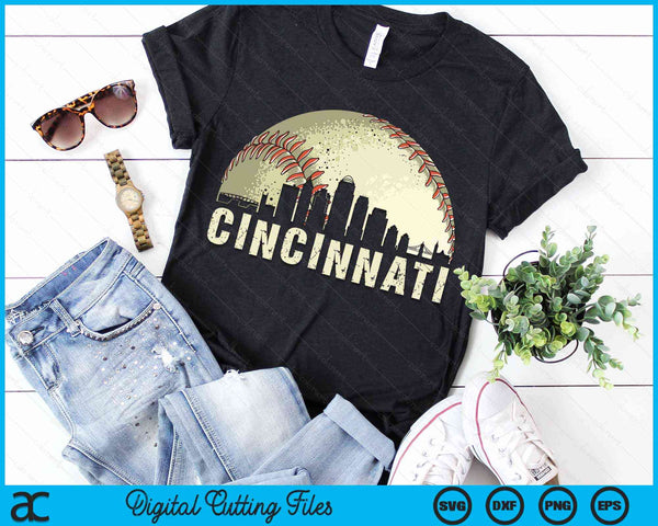 Vintage Cincinnati Cityscape Baseball Lover SVG PNG Digital Cutting Files