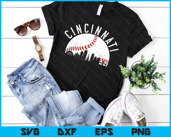 Cincinnati Cityscape Baseball Lover SVG PNG Archivos de corte digital