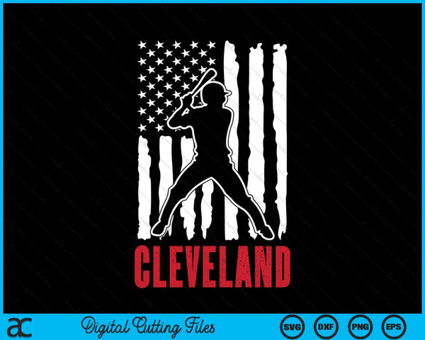 Vintage Cleveland American Flag Distressed Baseball SVG PNG Digital Cutting Files
