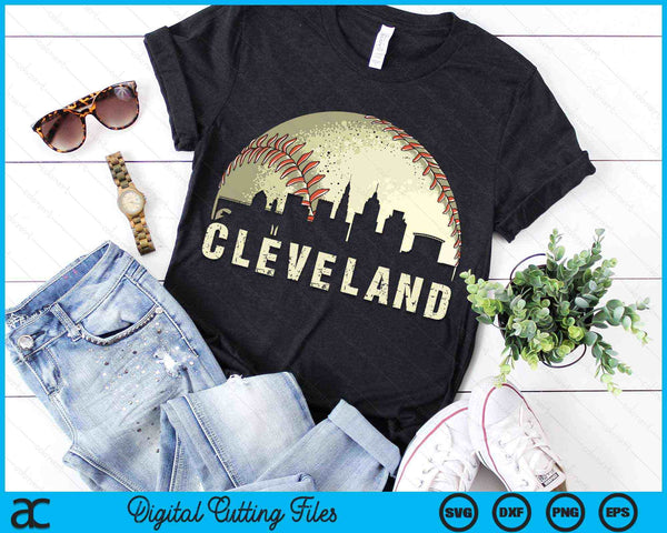Vintage Cleveland Cityscape Baseball Lover SVG PNG Cutting Printable Files