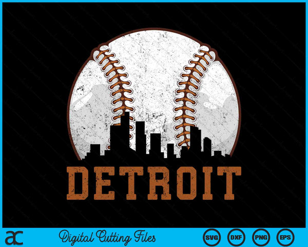 Vintage Detroit Cityscape Baseball SVG PNG Digital Printable Files