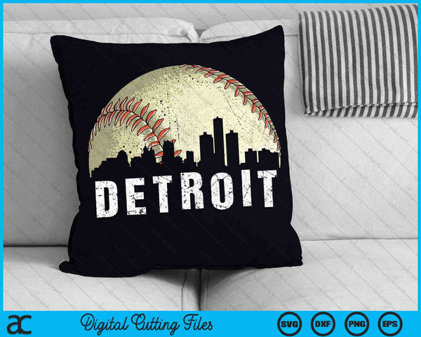 Vintage Detroit Cityscape Baseball Lover SVG PNG Archivos de corte digital