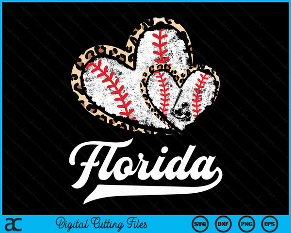 Vintage Florida Baseball Leopard Heart Baseball Fans SVG PNG Digital Cutting Files