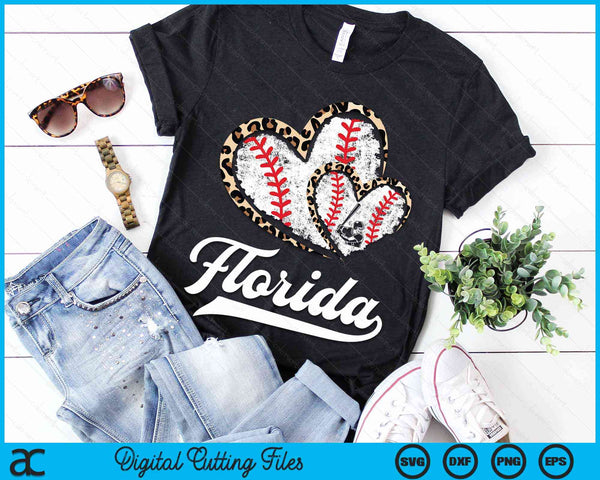 Vintage Florida Baseball Leopard Heart Baseball Fans SVG PNG Digital Cutting Files