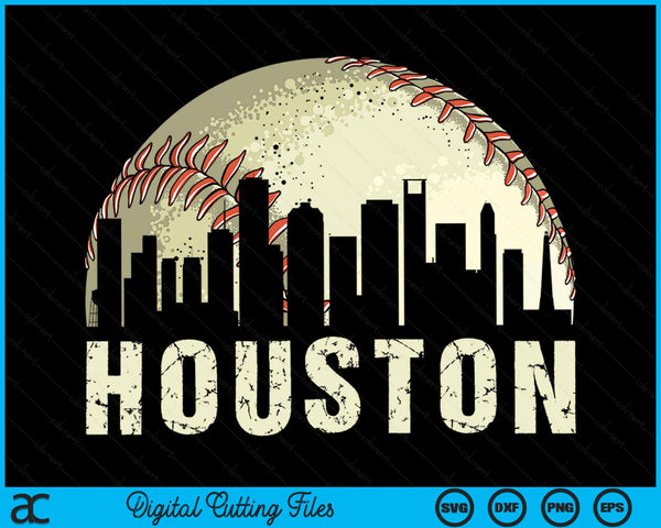 Vintage Houston Cityscape Baseball Lover SVG PNG Cutting Printable Files