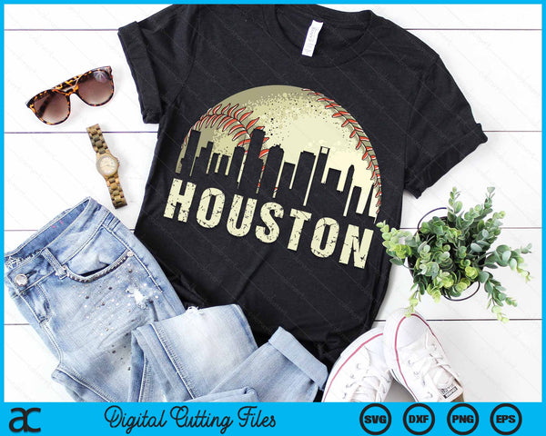 Vintage Houston Cityscape Baseball Lover SVG PNG Cutting Printable Files
