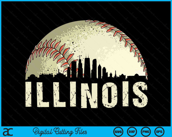 Vintage Illinois Cityscape Baseball Lover SVG PNG Digital Cutting Files